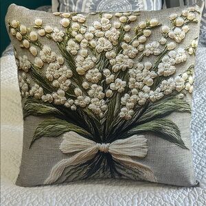 Throw Pillow Cover  Lily-of-the-Valley Pillow in Ivory, Green